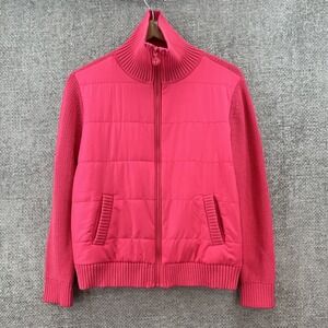 Quilted Front Sweater Jacket COOLMAX‎ Mock Neck Talbot Pink Women's Small NEW!